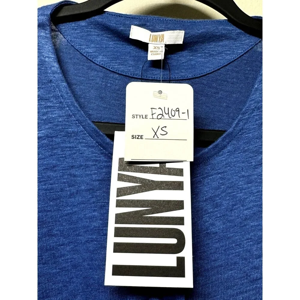 NWT - LUNYA 100% Linen Knit Henley Pajama Short Set, Blue, Sz XS - Picture 7 of 11